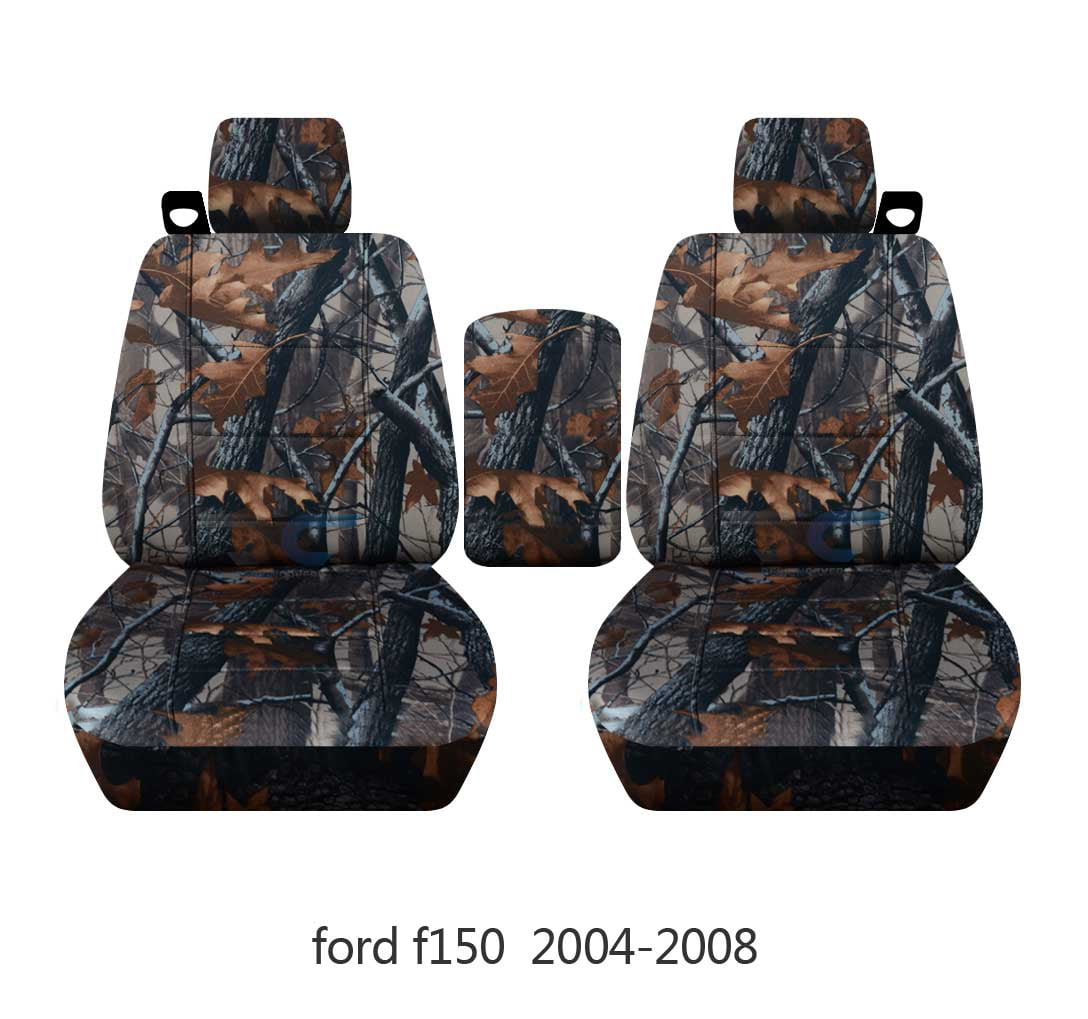 T131-Designcovers Compatible with 2004-2008 Ford F-150 Camouflage Truck Captains Chairs Seat Covers w Integrated Seat Belts and Center Console: Camo Gray Real Tree