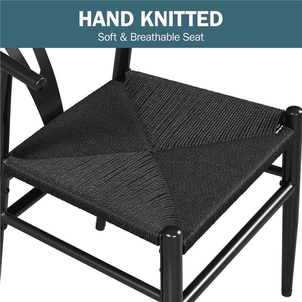 Modern Weave Y-Shaped Dining Chair with Solid Metal Frame