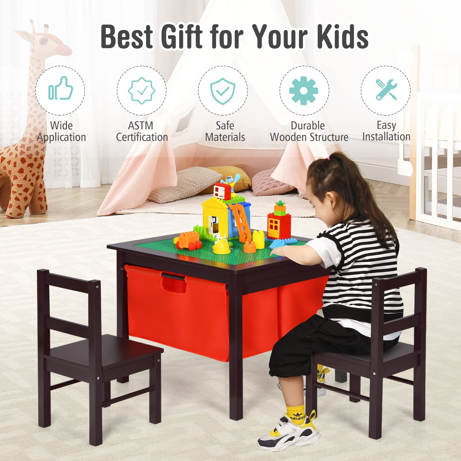 Costzon Kids Table, Children Wooden Activity Table