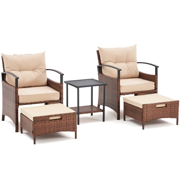 AVAWING 5Piece Patio Furniture Set Wicker Conversation Set with Coffee Table and Ottoman