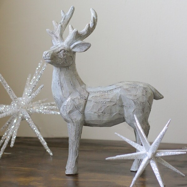 10.5 Gray and Silver Faux Wood Grain Standing Deer Christmas Figure