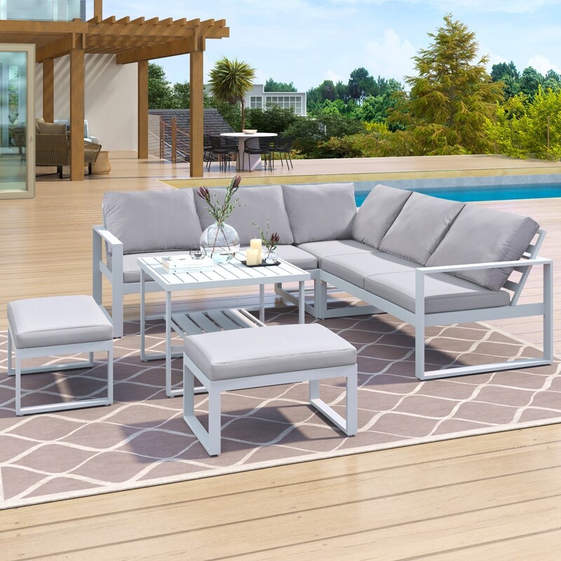 6 Piece Outdoor Patio Conversation Set Sofa Set With Metal Frame