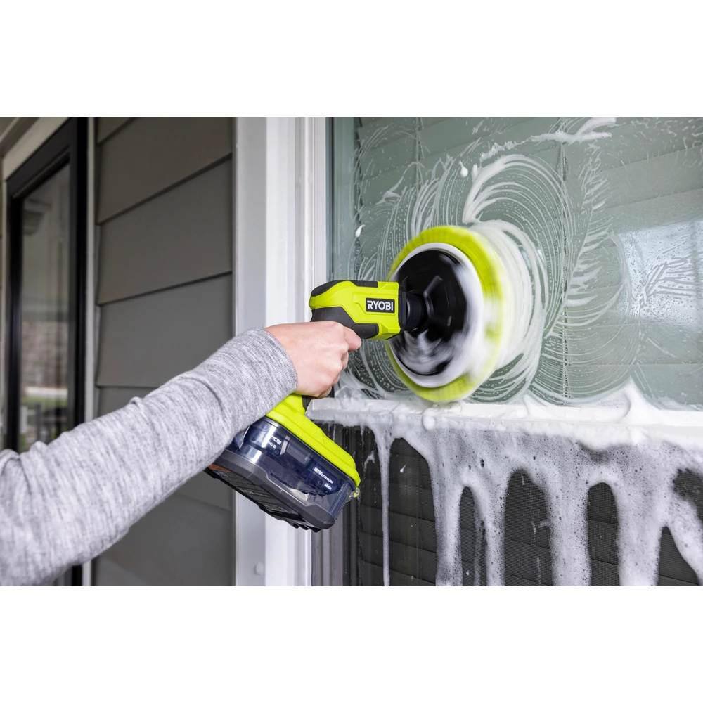 RYOBI ONE+ 18V Cordless Compact Power Scrubber Kit with 2.0 Ah Battery Charger and 6 in. 2-Piece Knit Microfiber Kit P4510K-A95KMK1