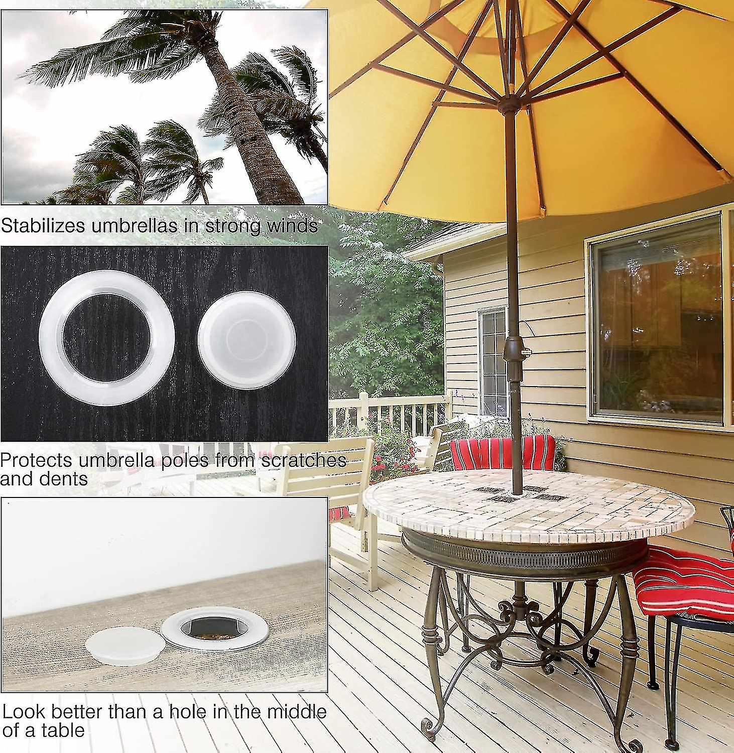 2 Pack 2 Inch Umbrella Rings And Standard Size Cap White Translucent (2 Set)