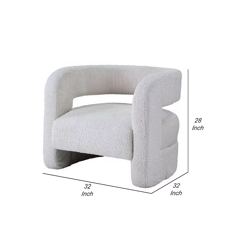 Accent Chair with Fabric Upholstery and Curved Backrest， White