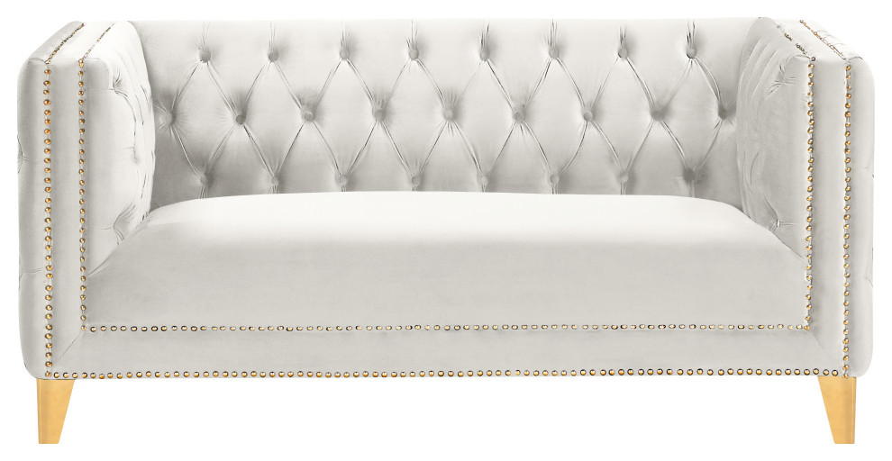 Michelle Fabric Upholstered Chair  Gold Iron Legs   Contemporary   Loveseats   by Meridian Furniture  Houzz