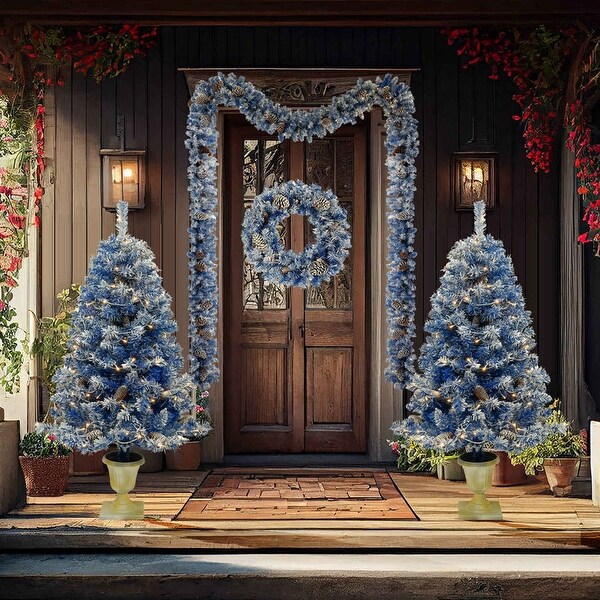 4 Pieces Prelit Xmas Artificial Christmas Set Blue