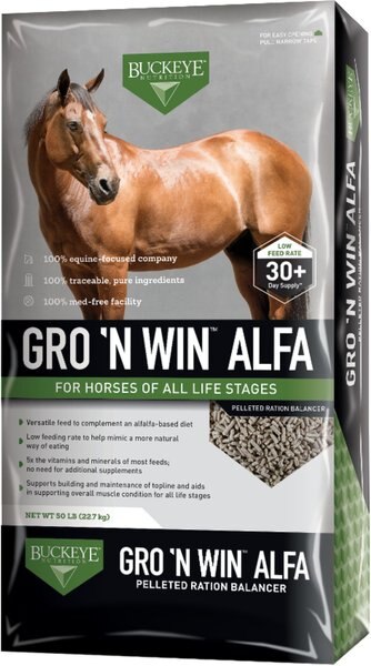 Buckeye Nutrition Gro 'N Win Alfa Horse Feed， 50-lb bag