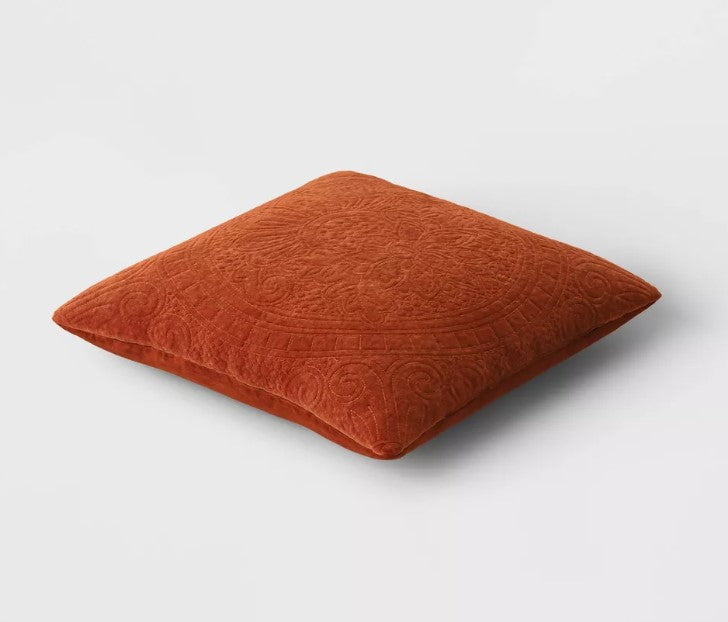 Quilted Velvet Square Throw Pillow Rust - Threshold