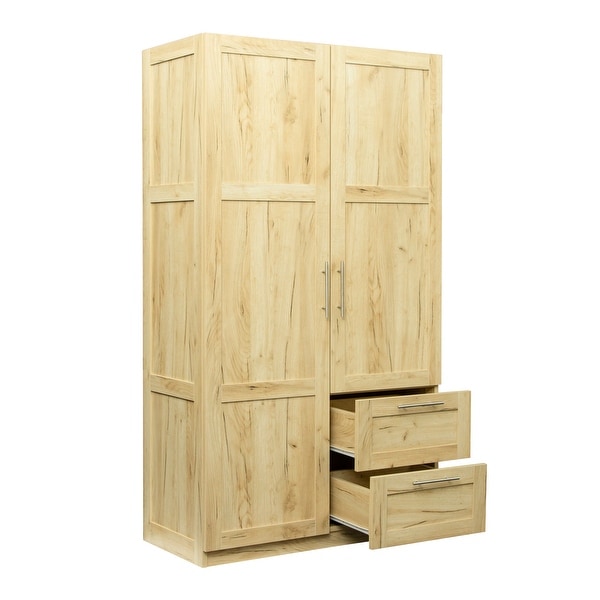 High Wardrobe Large Storage Cabinet with with Drawers， Shelves， and Hanging Rod， Freestanding Bathroom Cabinet - - 37891413