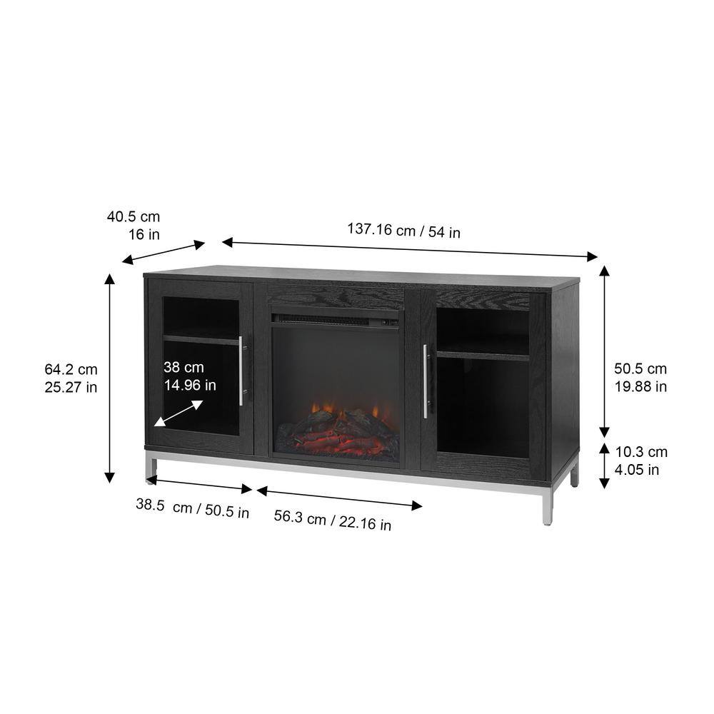 Teamson Home Lainey Modern 54 in. TV Console with Electric Fireplace in Black VNF-00100