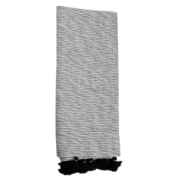 Black And White Hand Woven 50 X 60 Inch Outdoor Safe Throw Blanket With Hand Tied Tassels Foreside Home amp Garden