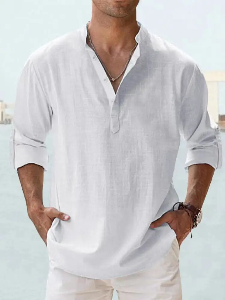 Men's ice cream cotton linen casual long-sleeved shirt-Buy 2 Free Shipping