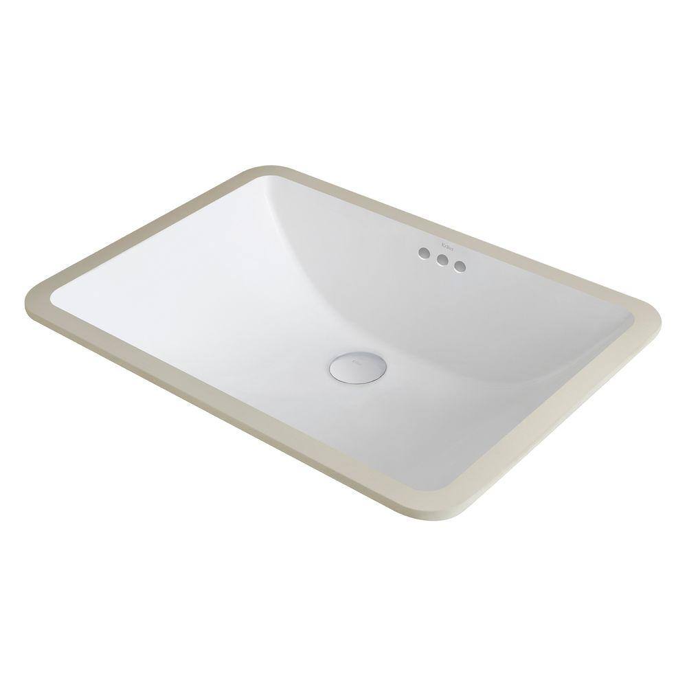 KRAUS Elavo Large Rectangular Ceramic Undermount Bathroom Sink in White with Overflow KCU-251