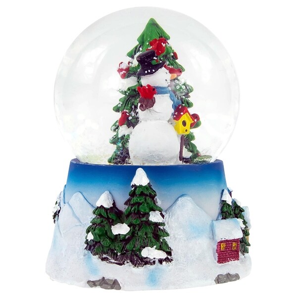 4.75 Snowman with Cardinals Musical Christmas Tree Snow Globe