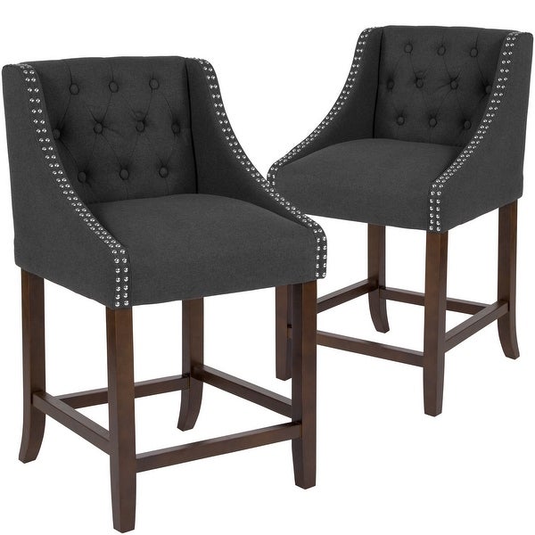 Transitional Tufted Upholstered/Walnut Finish Counter Stool (Set of 2)