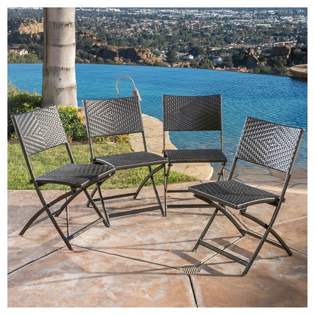 El Paso Set Of 4 Wicker Patio Folding Chairs Brown Christopher Knight Home