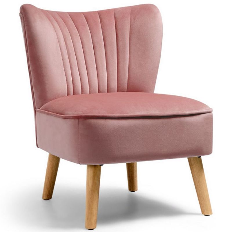 Velvet Accent Chair with Wood Legs