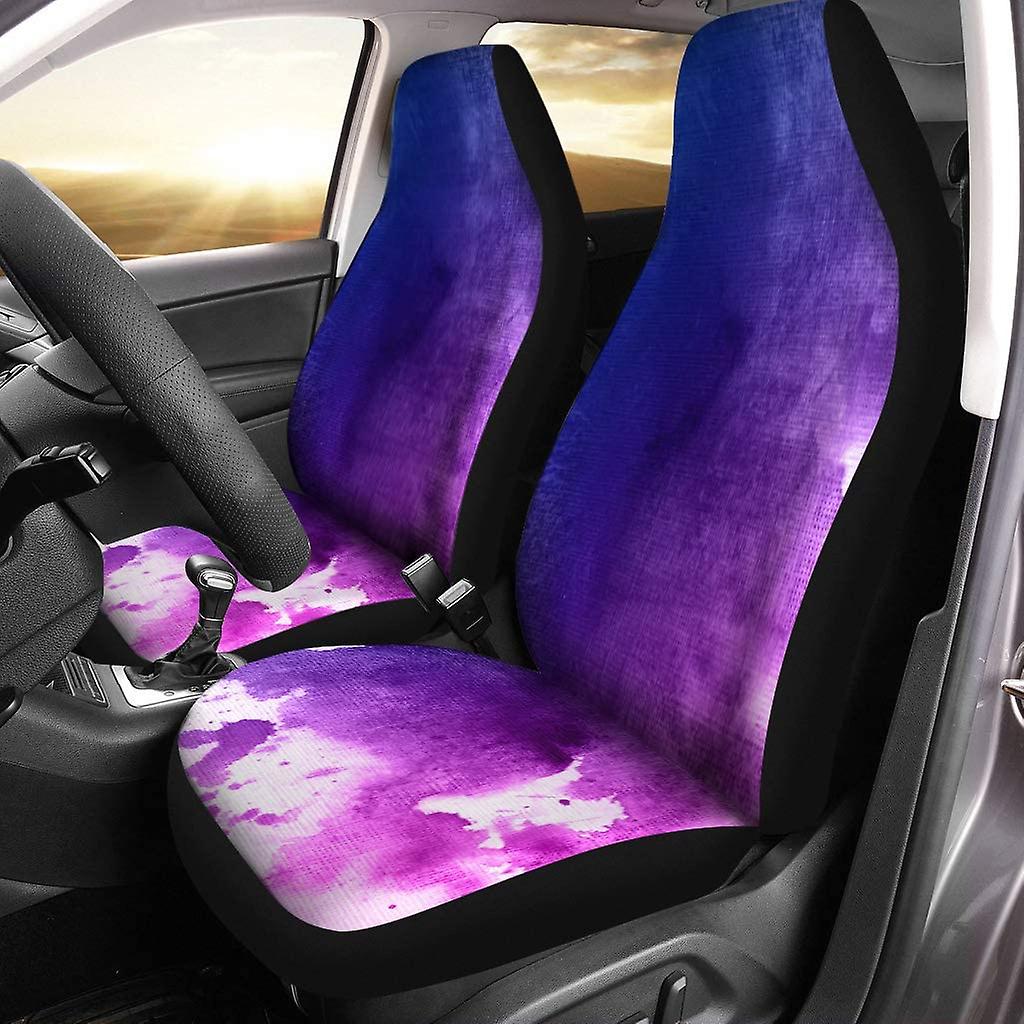 Set Of 2 Car Seat Covers Purple Color Watercolor Colorful Blue Water Splash Paint Pattern Universal Auto Front Seats Protector Fits