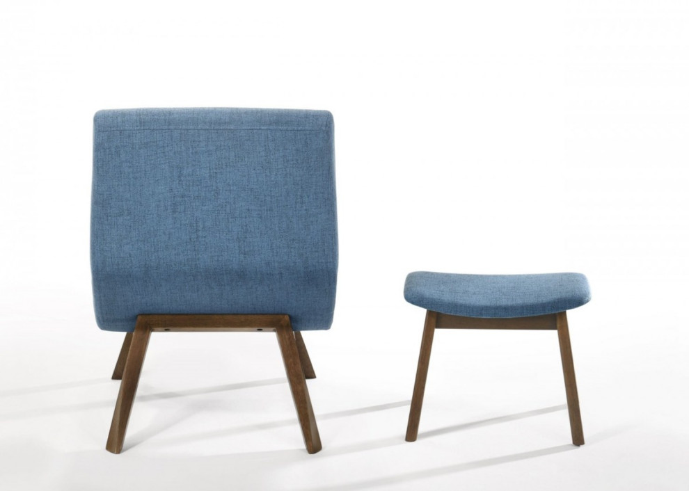 Modrest Whitney Modern Blue and Walnut Accent Chair and Ottoman   Contemporary   Armchairs And Accent Chairs   by Vig Furniture Inc.  Houzz