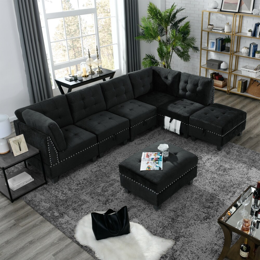 Velvet L shape Modular Sectional Sofa