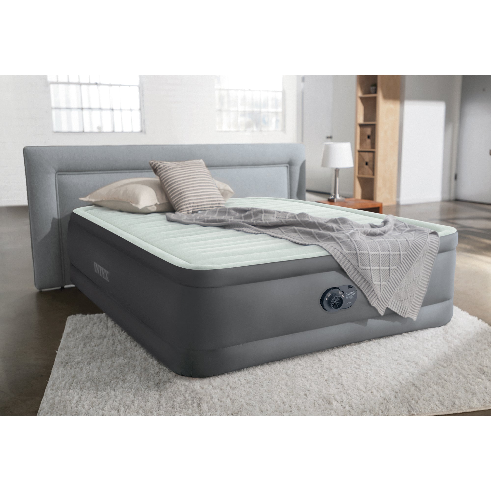 Intex PremAire I Fiber-Tech Elevated Air Mattress Bed with Built-In Pump， Full