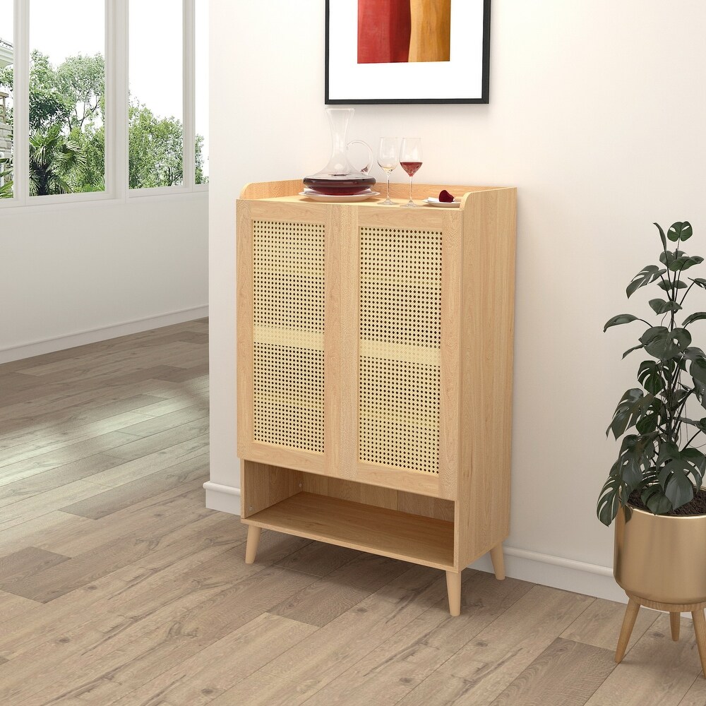 Homy Casa Faux Ratten 2 Doors Accent Storage Cabinet