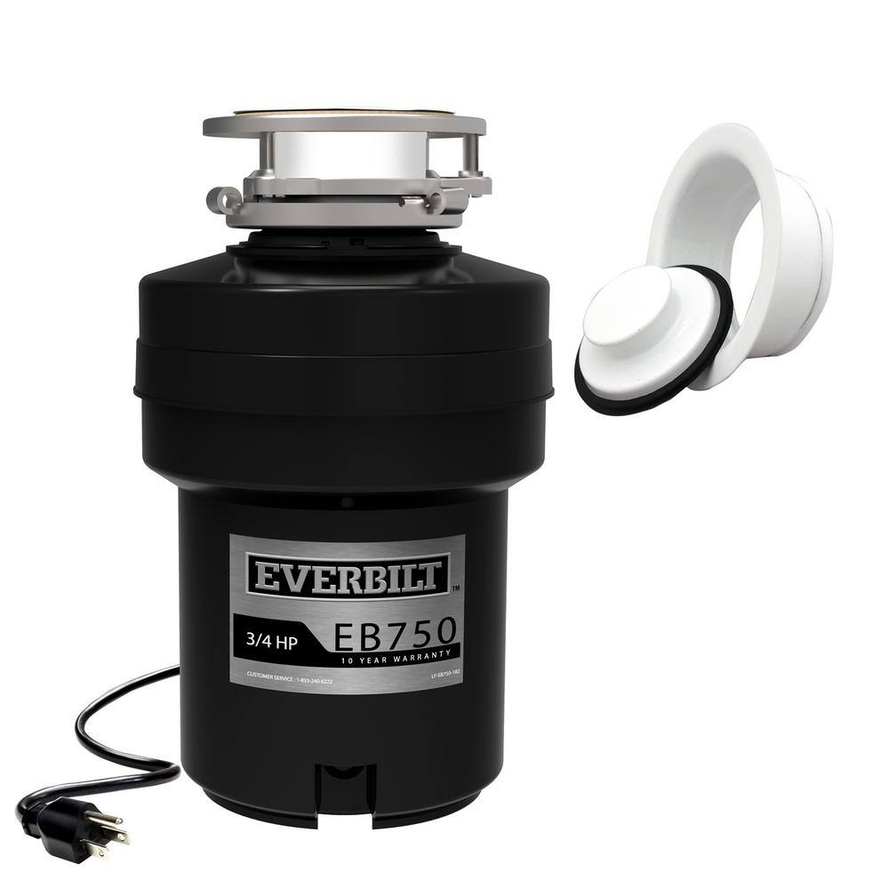 Everbilt Designer Series 34 HP Continuous Feed Garbage Disposal with White Sink Flange and Attached Power Cord US-10-EB750-WH