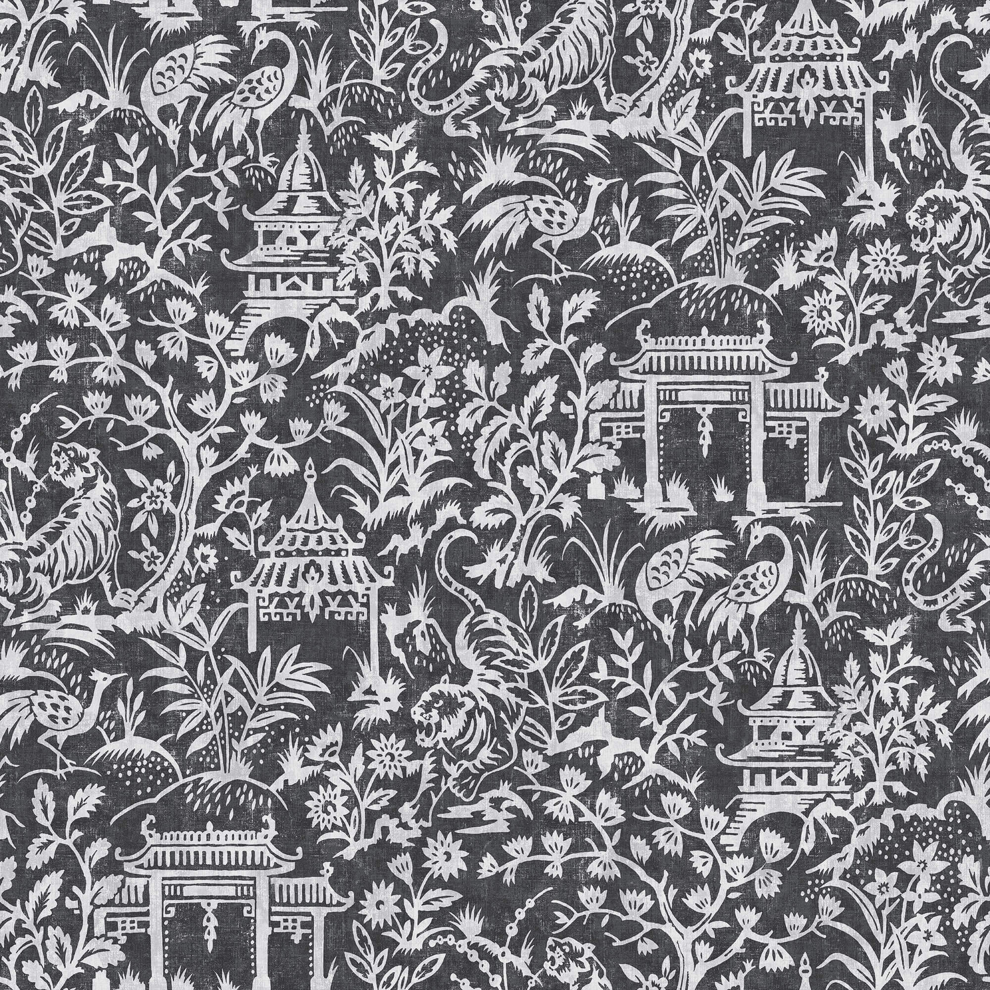 Garden Toile Black Wallpaper from the Secret Garden Collection