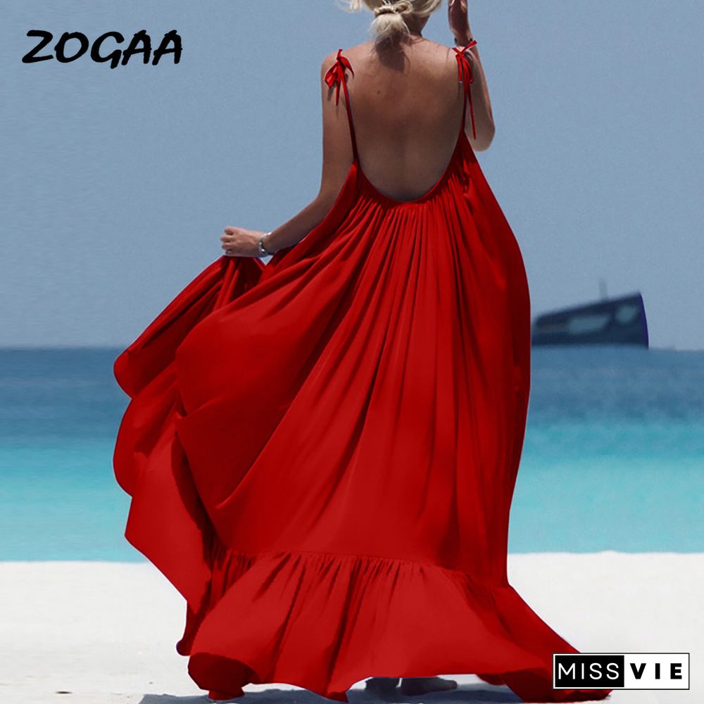 ZOGAA Boho Maxi Dress Women Spaghetti Strap Backless Long Dress Sexy Summer Party Bohemian Beach Dresses Vestidos Robe Femme