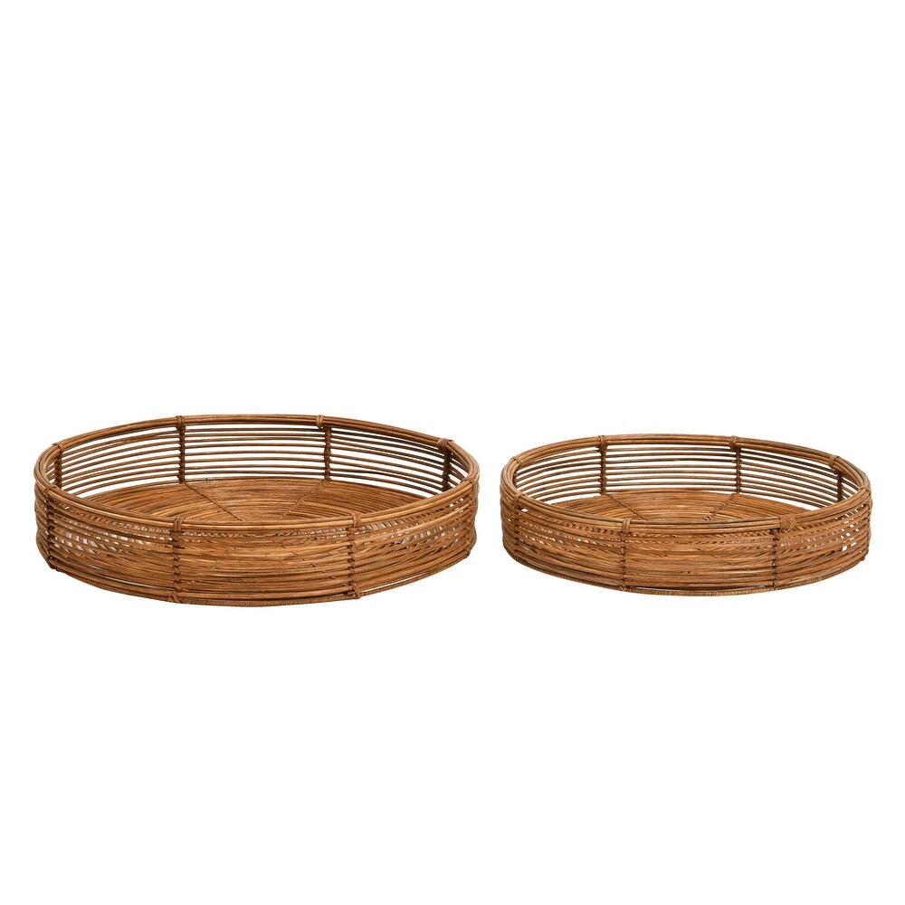 Hand Woven Rattan Trays  Set of 2