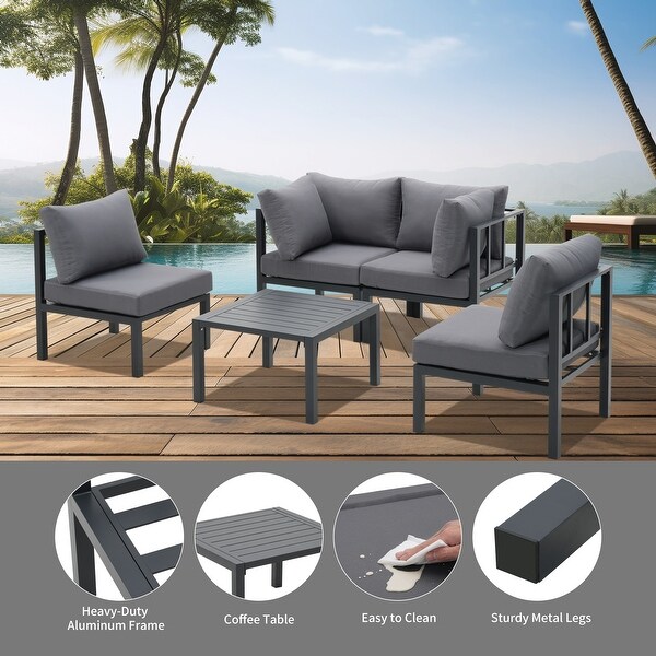 Zenova 5/7 Pcs Aluminum Patio furniture Set ，Outdoor Sectional Sofa