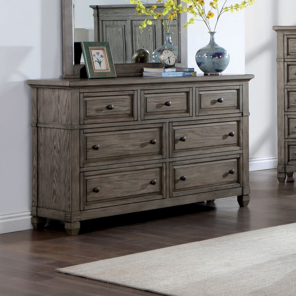 Fron Transitional Warm Grey 60 inch Wide Wood 7 Drawer Dresser by Furniture of America