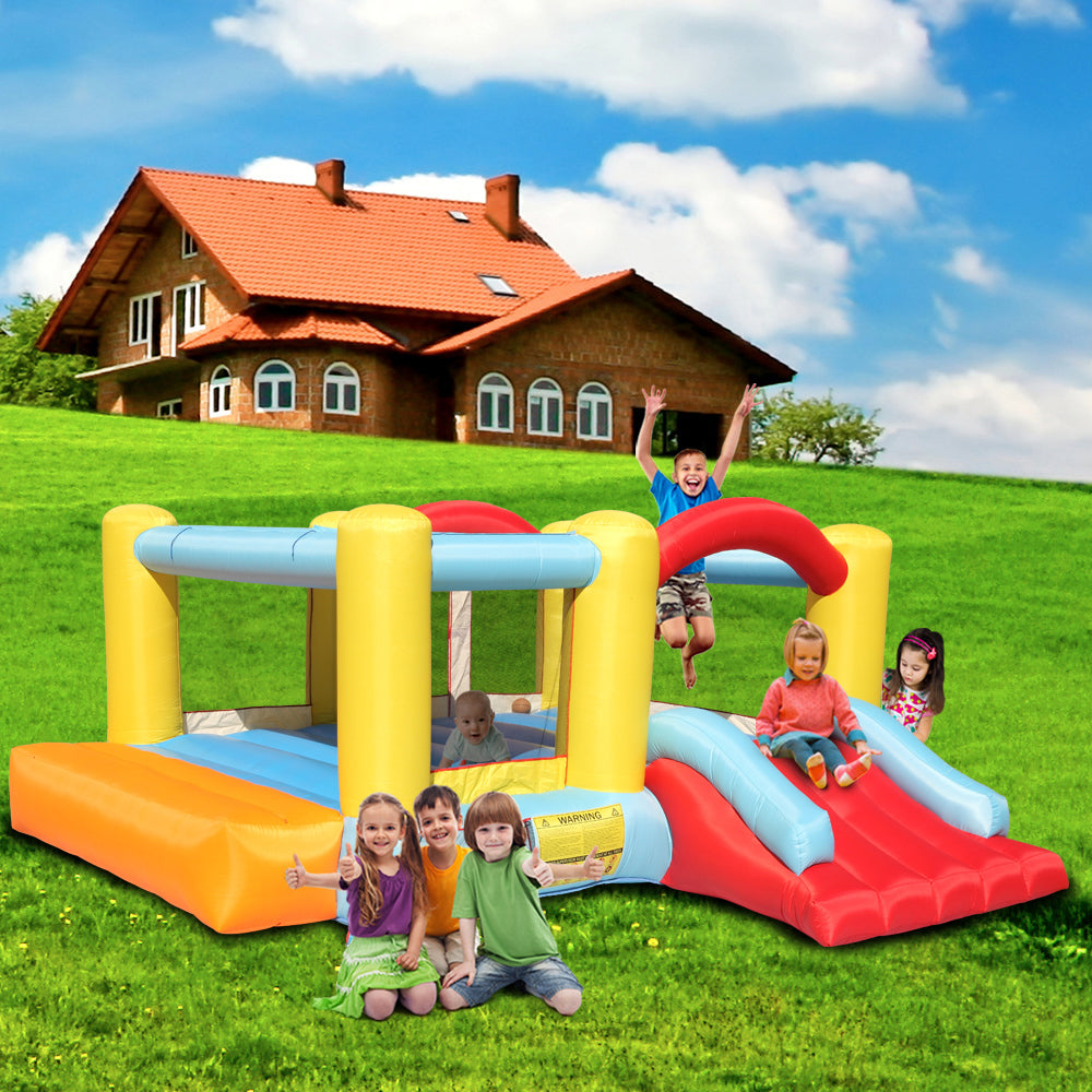 Children's inflatable bouncing house castle, 420D Oxford cloth PVC without fan Large trampoline + ball frame + rest table bouncy castle