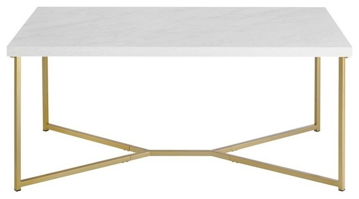 Pemberly Row Rectangle Coffee Table in White Faux Marble and Gold   Contemporary   Coffee Tables   by Homesquare  Houzz