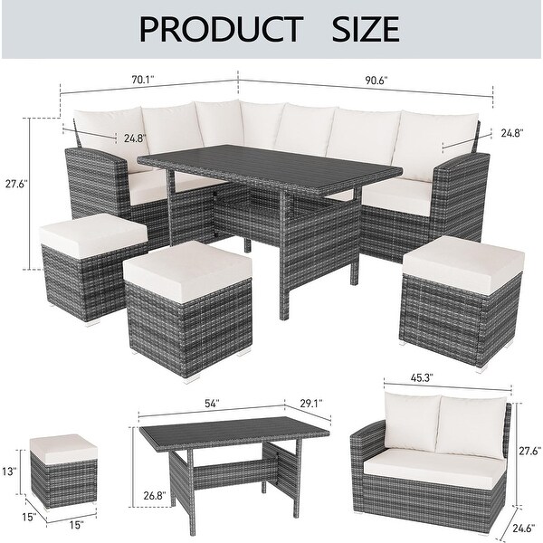 Patio Furniture Set，7 PCS Outdoor Patio Furniture，PE Rattan Grey Wicker with Dining Table andChair