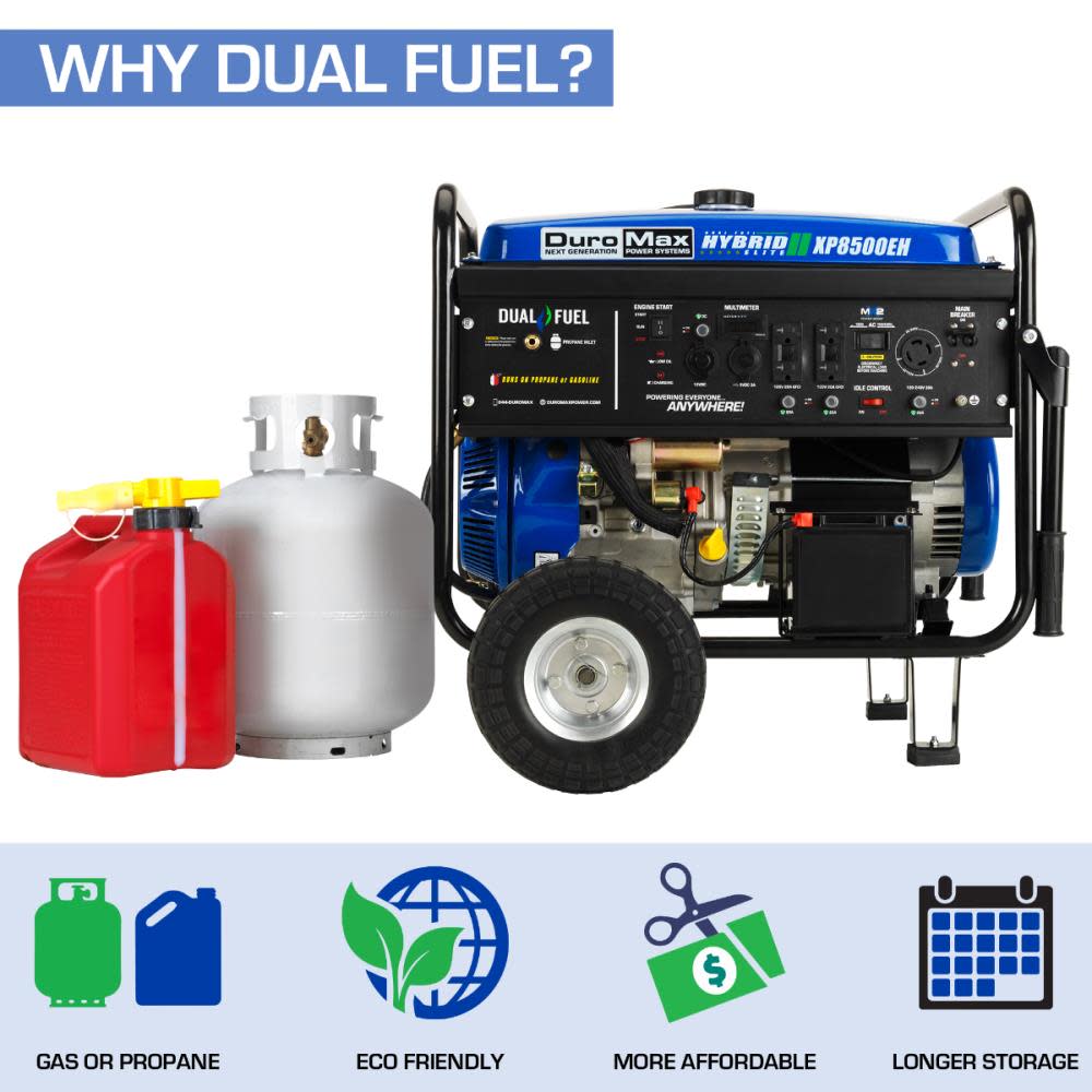 DuroMax 8，500 Watt 16hp Dual Fuel Portable Generator with Electric Start ;