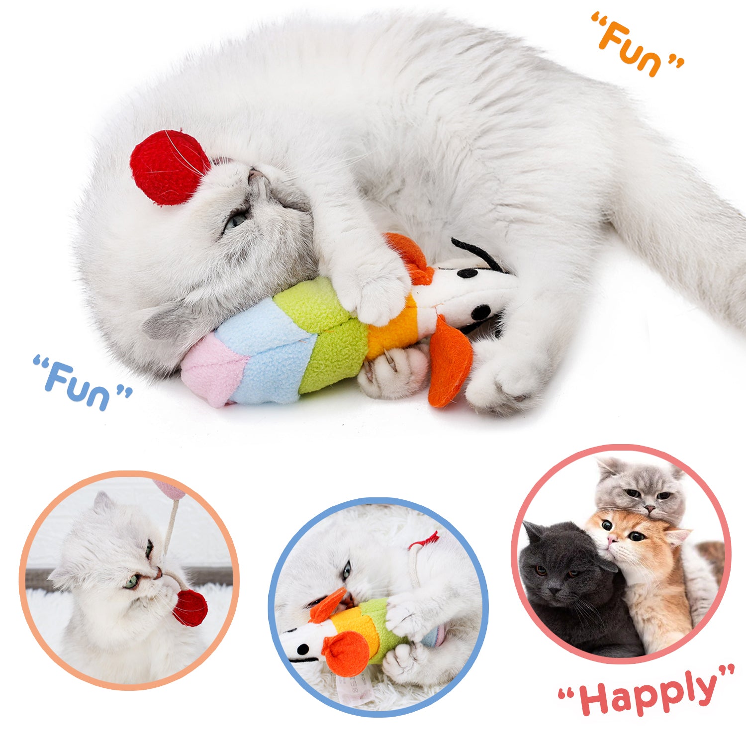 FastSun Furry Mice Cat Toys， Rattling Catnip Toys Mice， 7” Colored Catnip Toy with Sound， Catnip Prefilled Cat Mice Toy for Indoor Cats Kitten Interactive Play Fetch