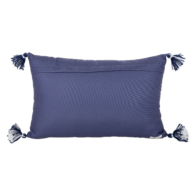 14x22 Inch Hand Woven Geo Pattern Outdoor Pillow Navy Polyester With Polyester Fill By Foreside Home amp Garden