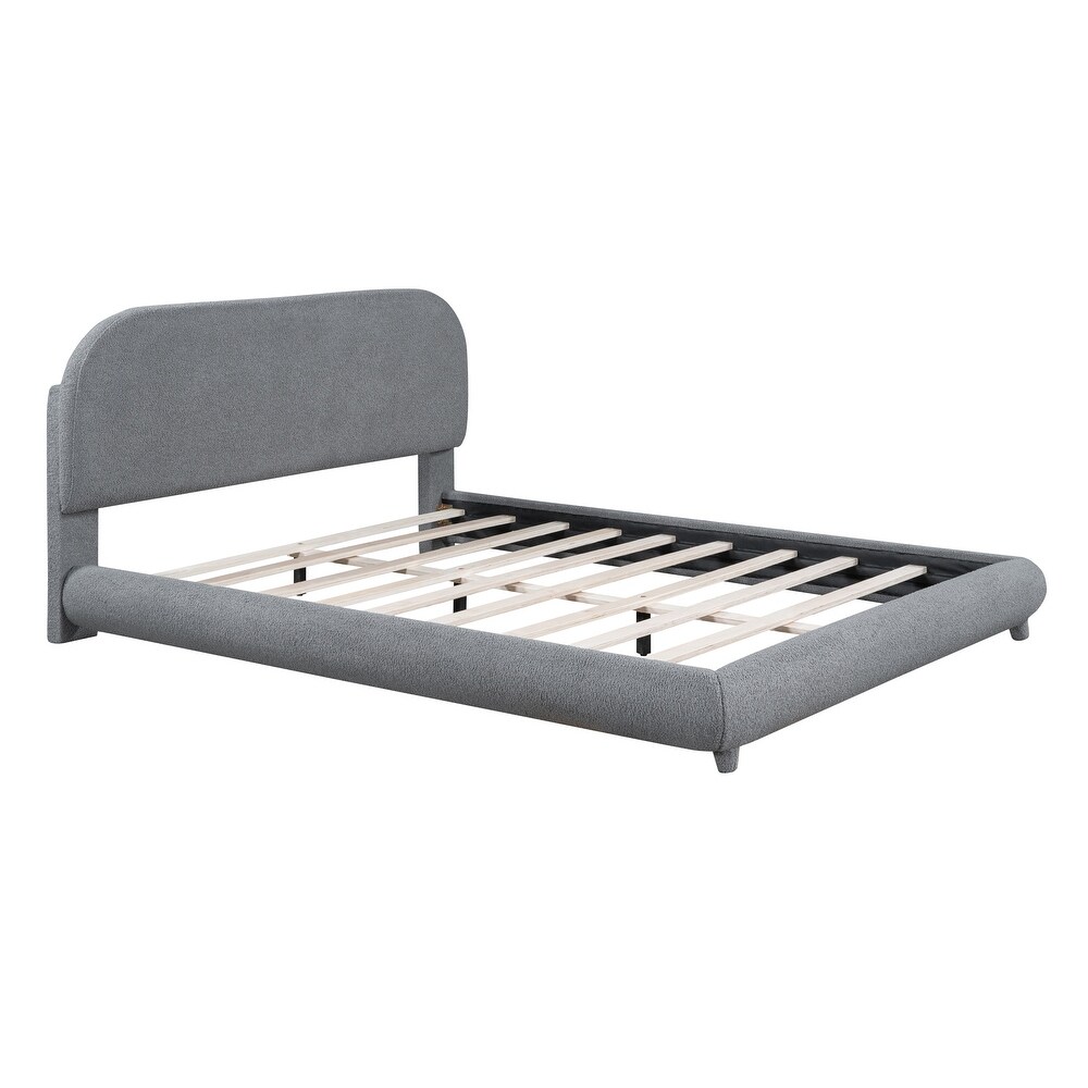 Teddy Fleece Full/Queen Size Upholstered Platform Bed with Thick Fabric  Solid Frame and Stylish Curve shaped Design