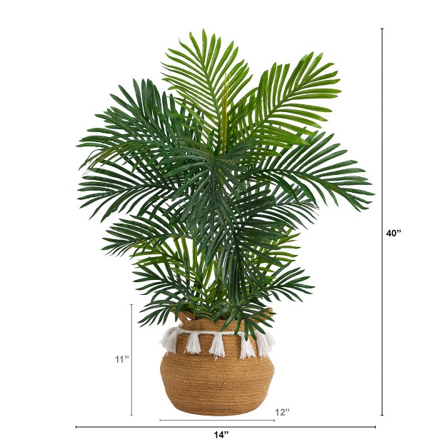 Nearly Natural 40-in Areca Palm Tree In Boho Chic Handmade Natural Cotton Woven Planter With Tassels Uv Resistant