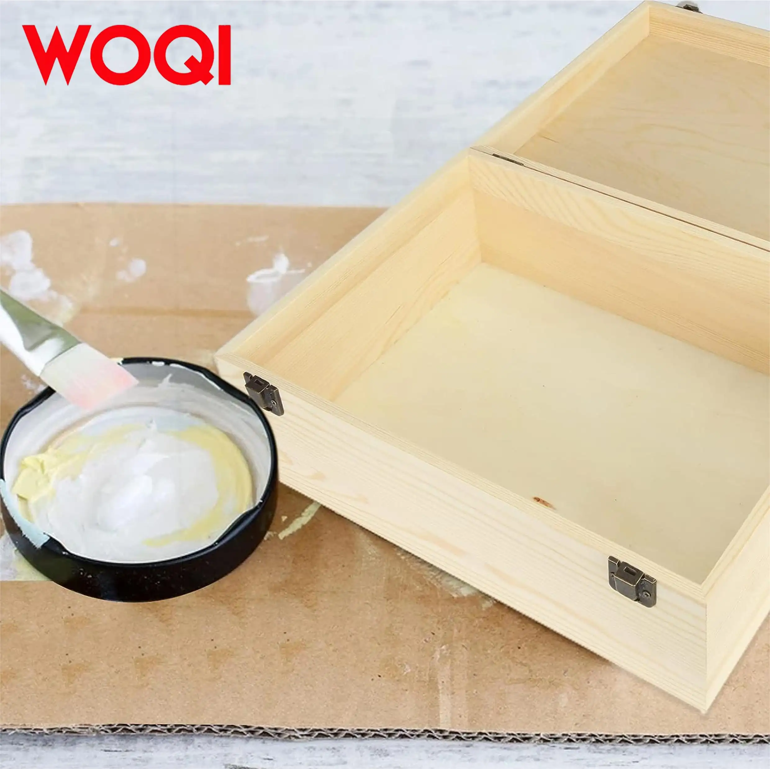 WOQI wooden storage box with hinged lid and locking key