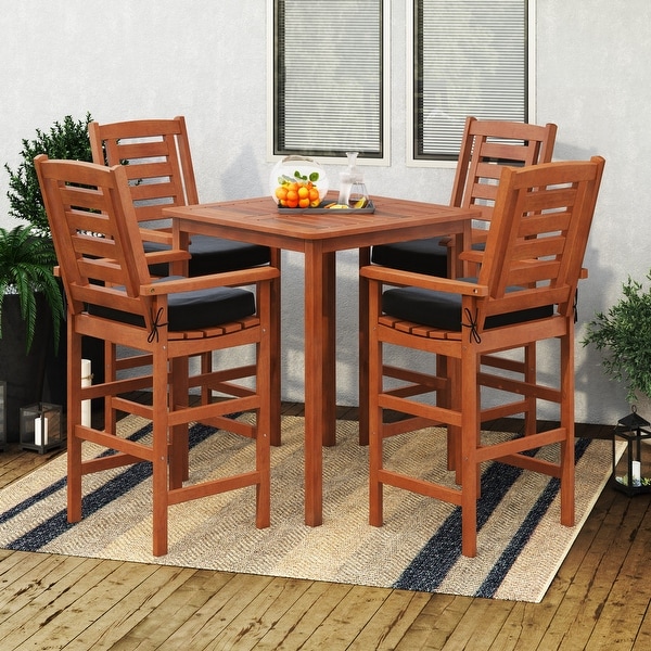 CorLiving Miramar Natural Hardwood Outdoor Bar Height Bistro Set，5pc