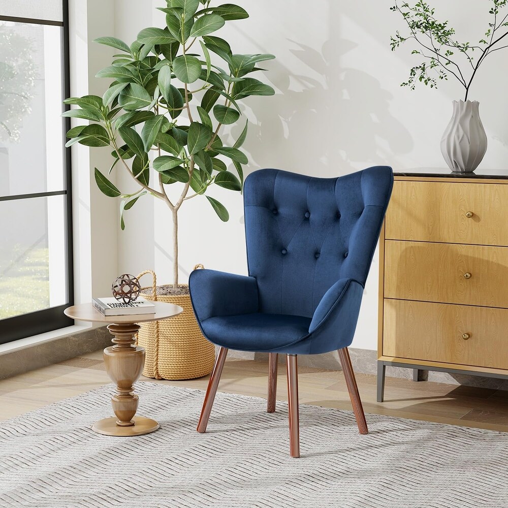 Velvet Armchair  Contemporary Wingback Vanity Tufted Accent Upholstered Leisure Chair with High Back and Armrest