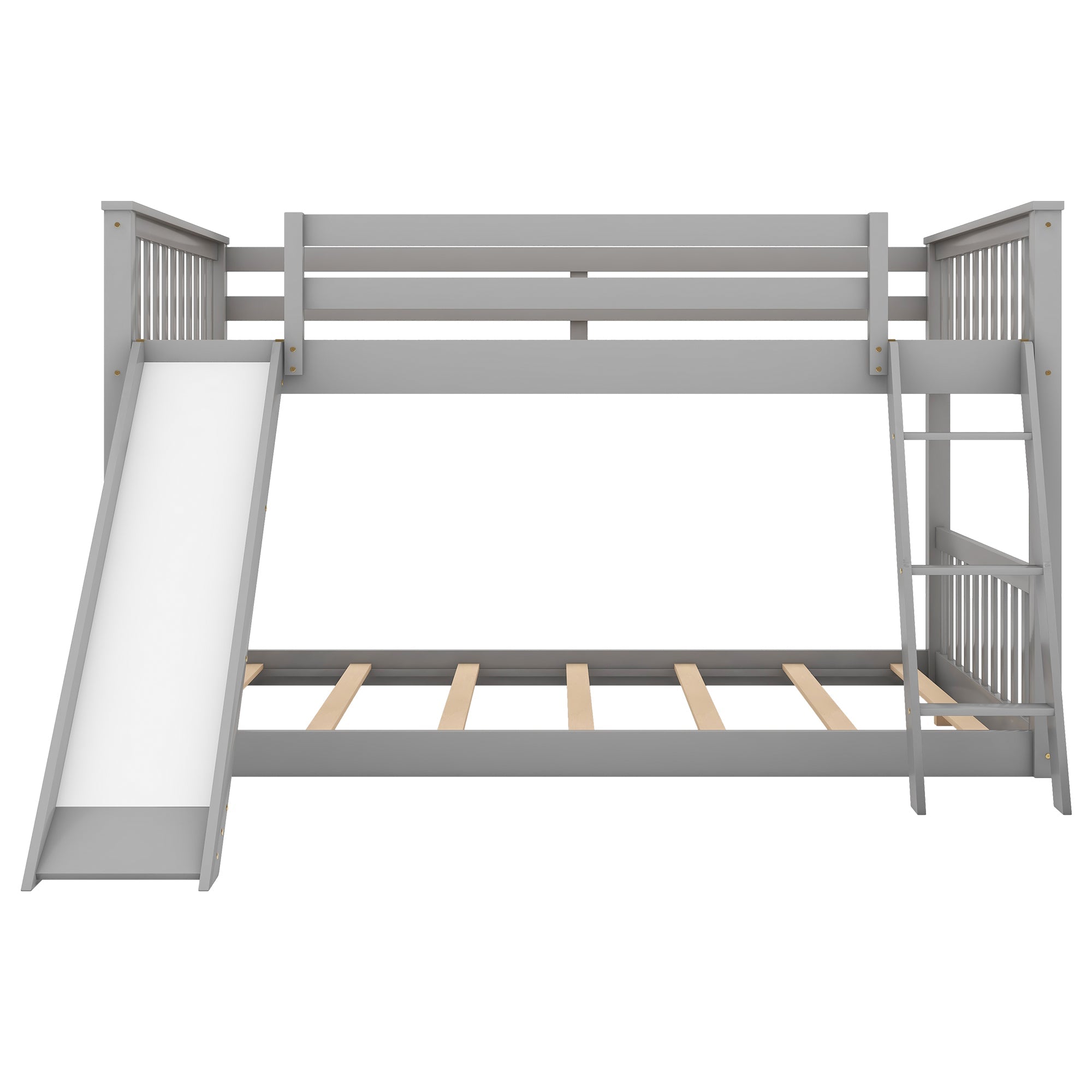 Euroco Full over Full Floor Bunk Bed with Slide and Ladder for Kids Bedroom, Gray