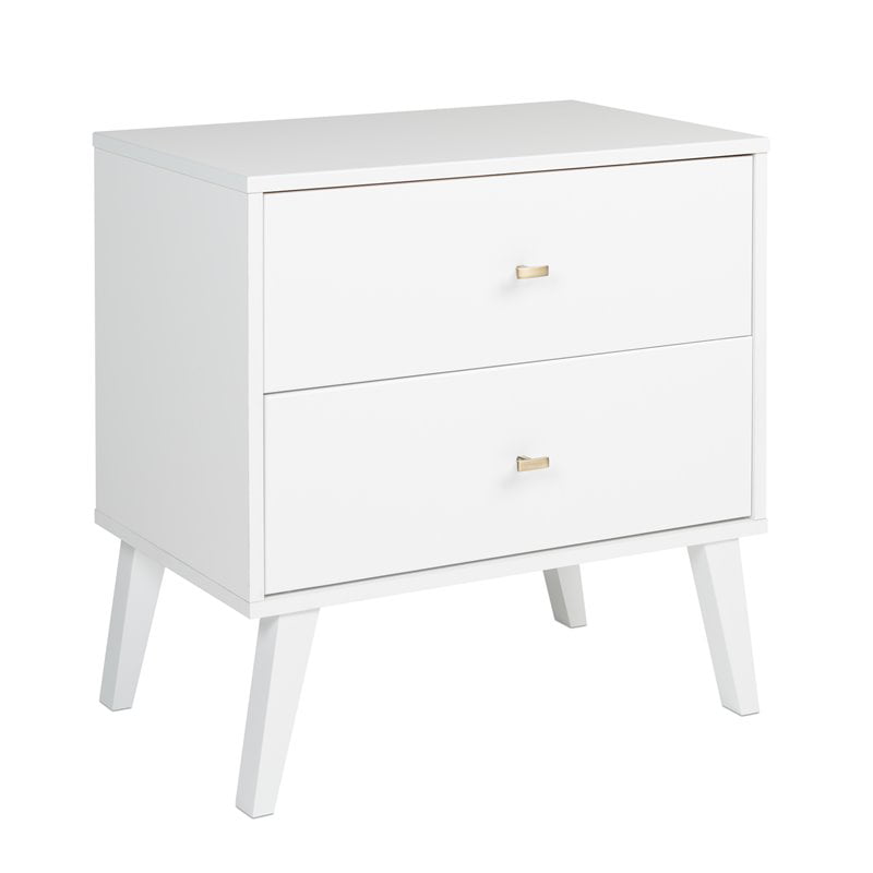 Home Square Mid Century Modern 2 Drawer Wood Nightstand Set in White (Set of 2)