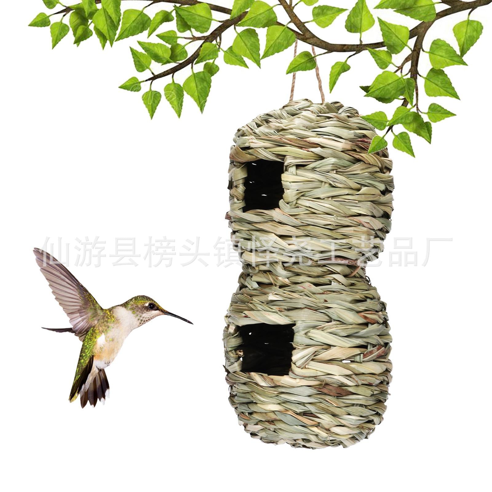 Bird House Grass Hand Woven Cage Shelter Double Hole for Hummingbird