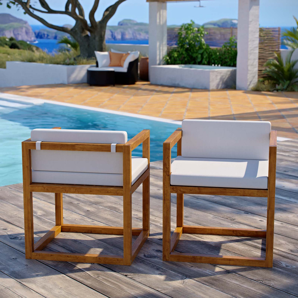 Lounge Chair Armchair  Set of 2  Wood  Brown Natural White  Modern  Outdoor   Transitional   Outdoor Lounge Chairs   by House Bound  Houzz