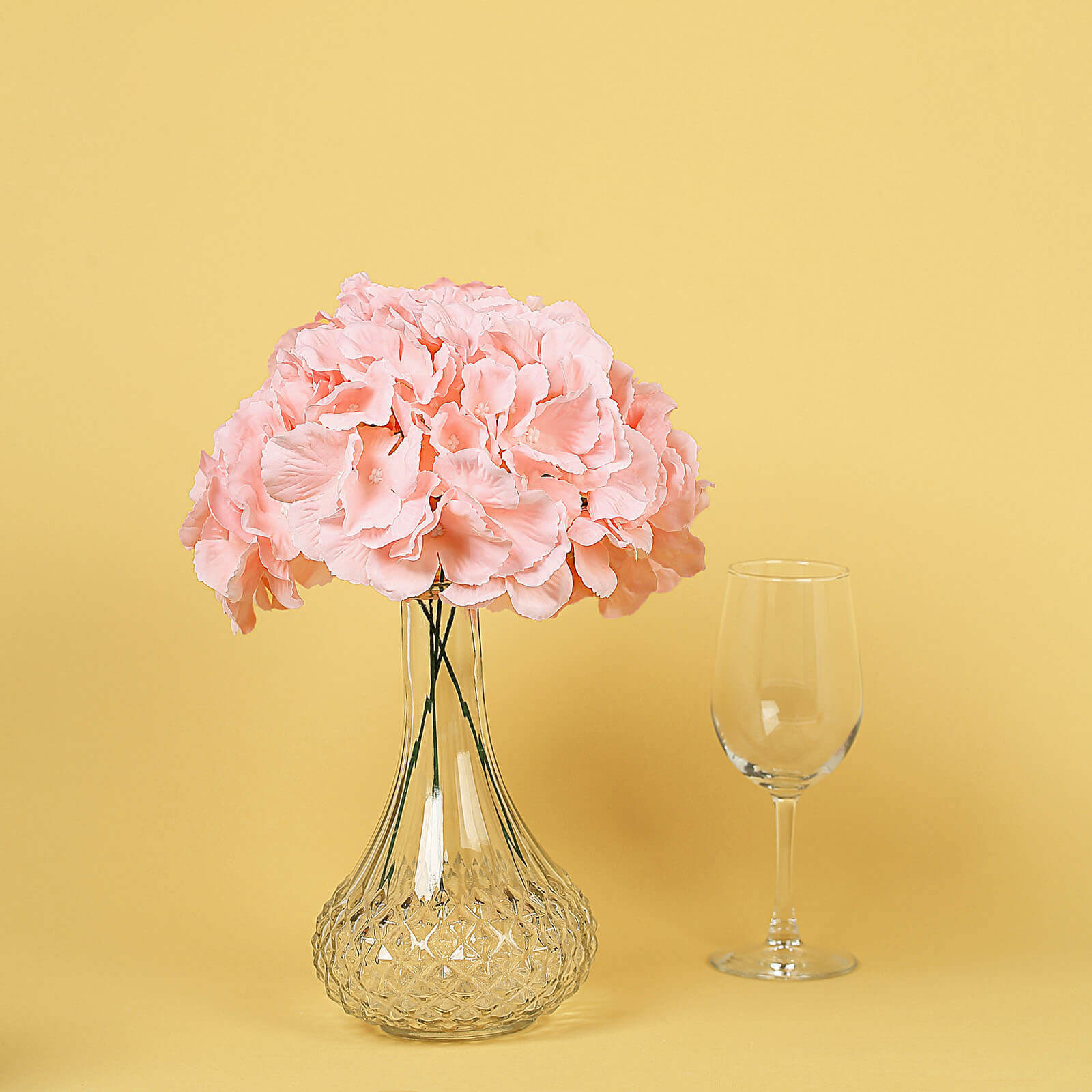 10 Flower Head and Stems Blush Artificial Satin Hydrangeas, DIY Arrangement