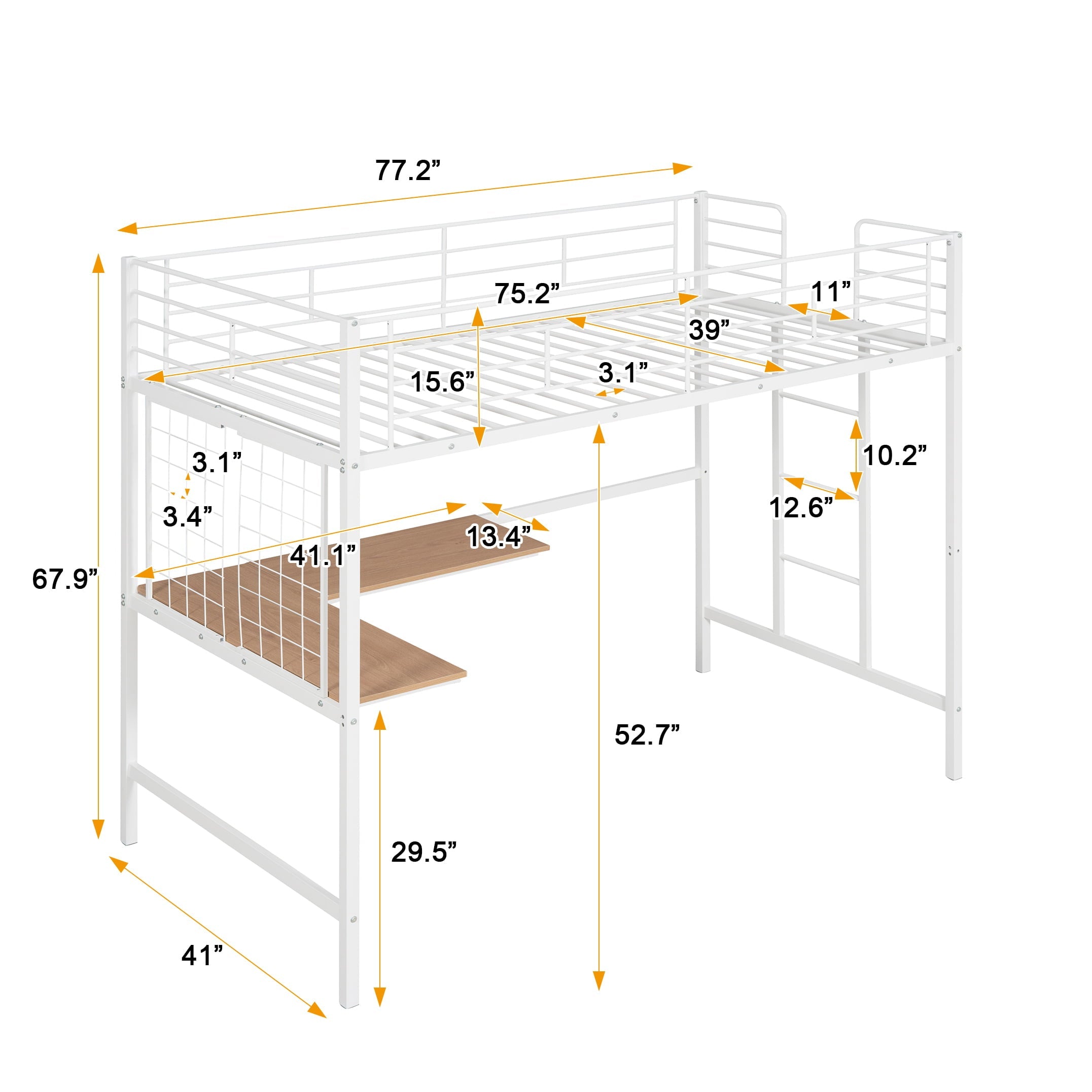 SYNGAR Twin Loft Bed Frame, Twin Loft Bunk Bed Frame with Ladder for Boys Girls Teens Adults, No Box Spring Needed, White